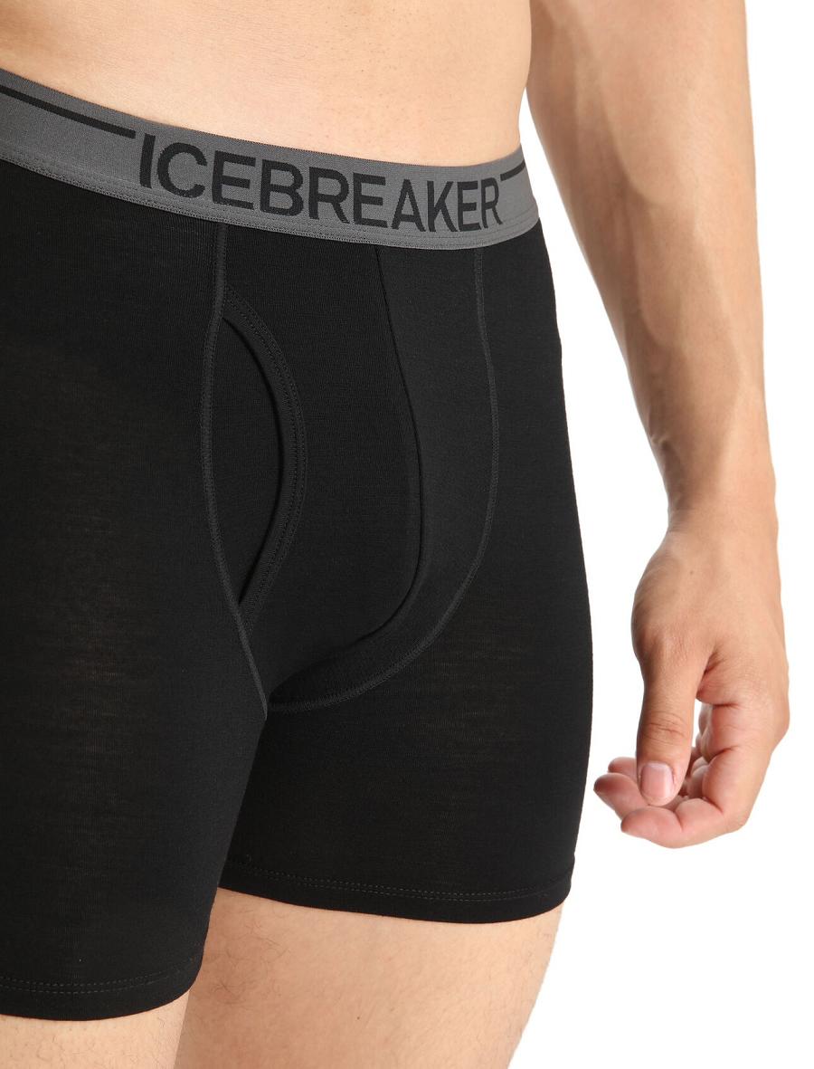 Bielizny Icebreaker Merino Anatomica Boxers With Fly Męskie Czarne | PL 1638HAPK